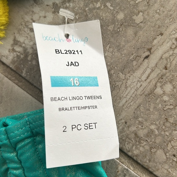 Beach Lingo Mermaid 2-Piece Metallic Turquoise Bikini Swimsuit Size 16 New w/Tag - Picture 4 of 11